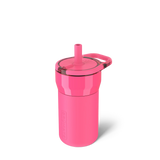 Pink sippy cup with a straw on a white background