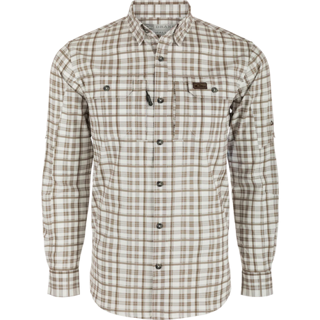 Plaid shirt with buttons on a white background