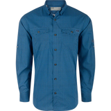 Blue checkered shirt with brand logo on a white background