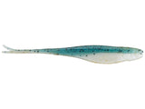 Fishing lure with blue and white pattern on a white background