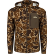 Camouflage jacket with a brand logo on a white background