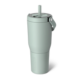 Light blue tumbler with a straw on a white background