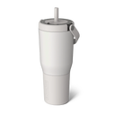 White insulated tumbler with a straw on a white background