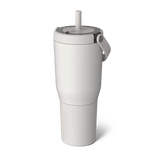 White insulated tumbler with a straw on a white background