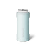Light blue can cooler with white lid on a white background