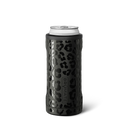 Black leopard print can cooler with white rim on a white background