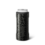 Black leopard print can cooler with white rim on a white background