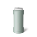 Mint green can cooler with white lid on a white background