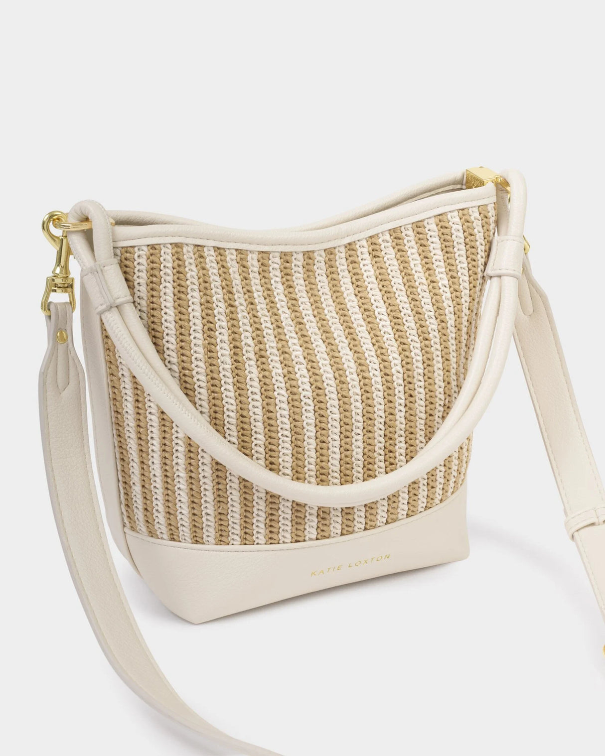 Katie Loxton Sorrento Bucket Bag Striped - Raffia/Off White