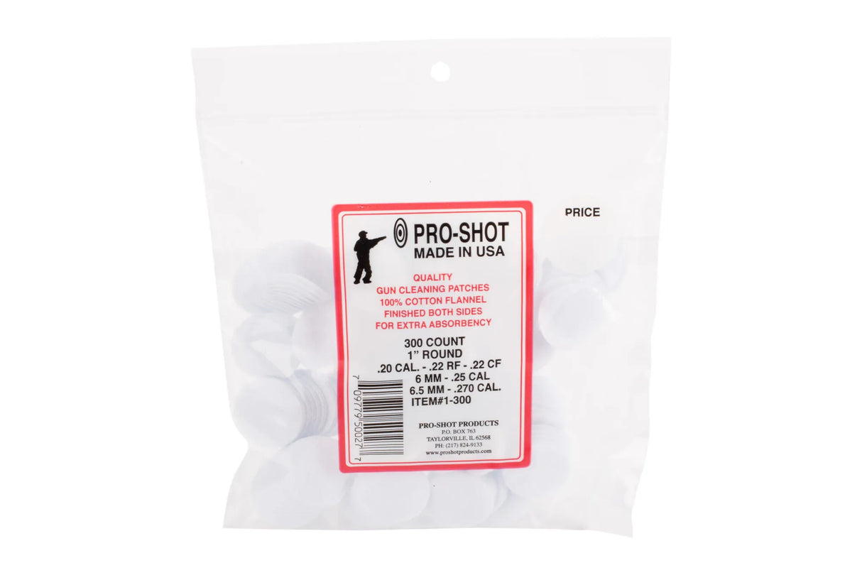 Pro-Shot 1" Round Patches - .22 Cal. to .270 Cal. - 300 Count