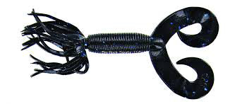 Gary Yamamoto Hula Grub de doble cola de 4 pulgadas, paquete de 10, negro con azul grande