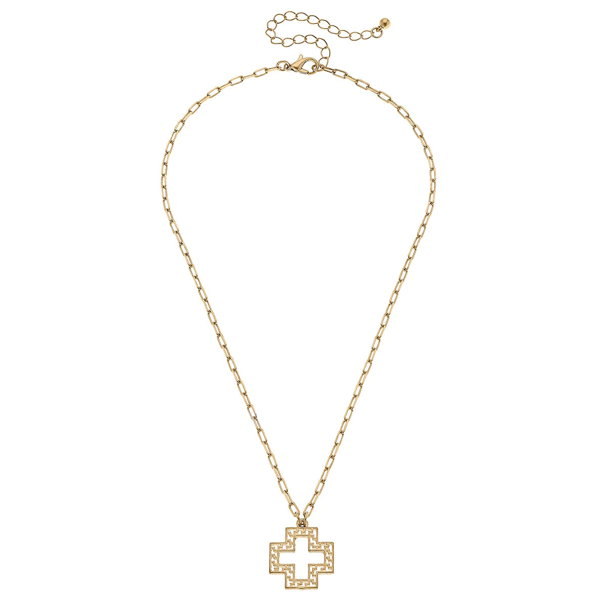 Collar con cruz de llaves griegas de Cameryn en oro desgastado