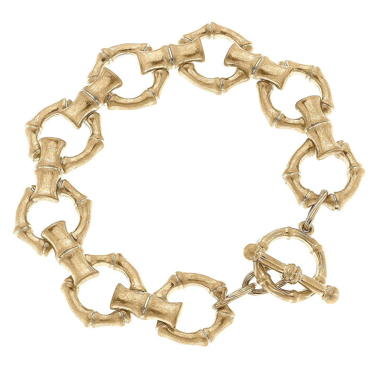 Ryleigh Bamboo Linked T-Bar Bracelet in Worn Gold