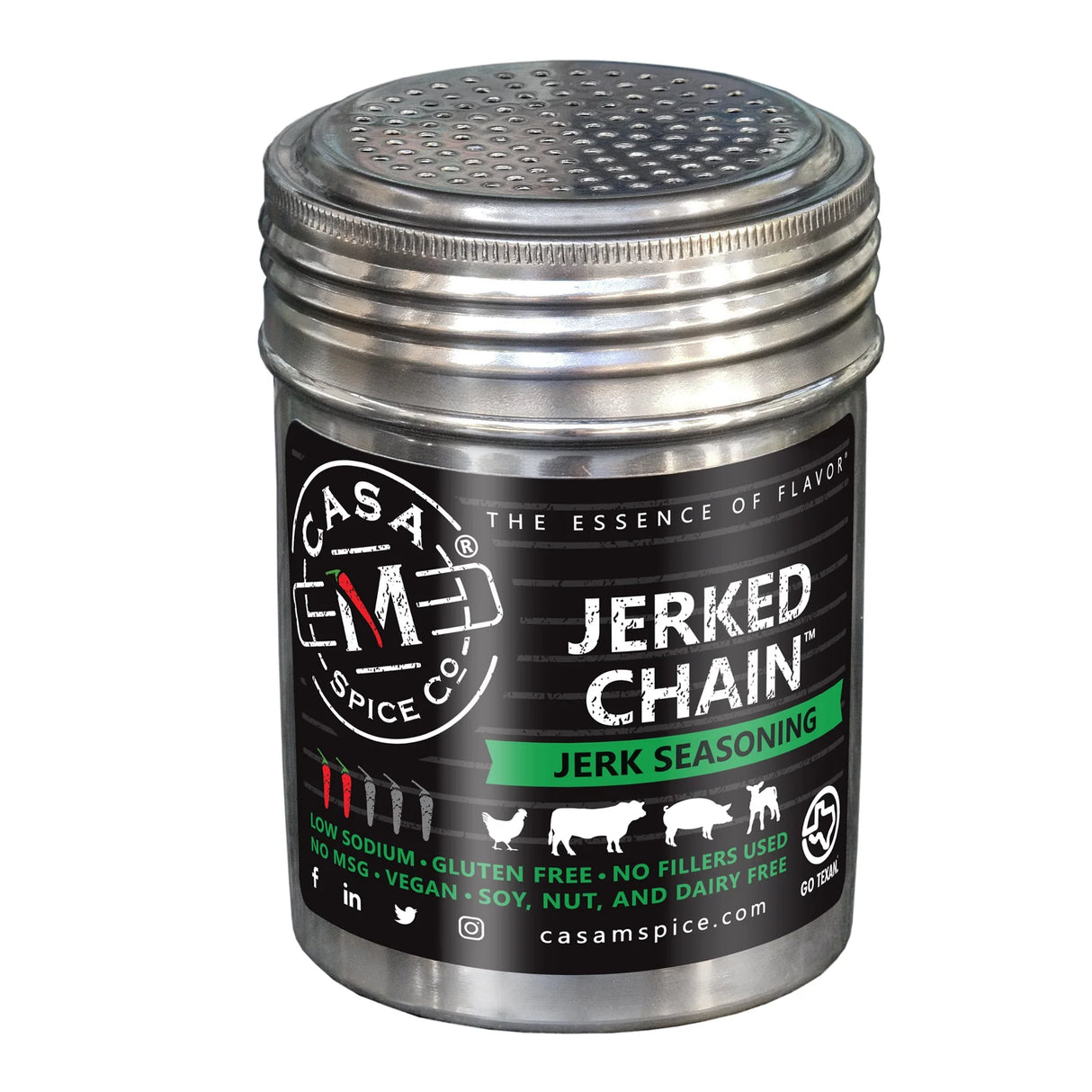 Jerked Chain Jerk Seasoning - Stainless Steel Shaker