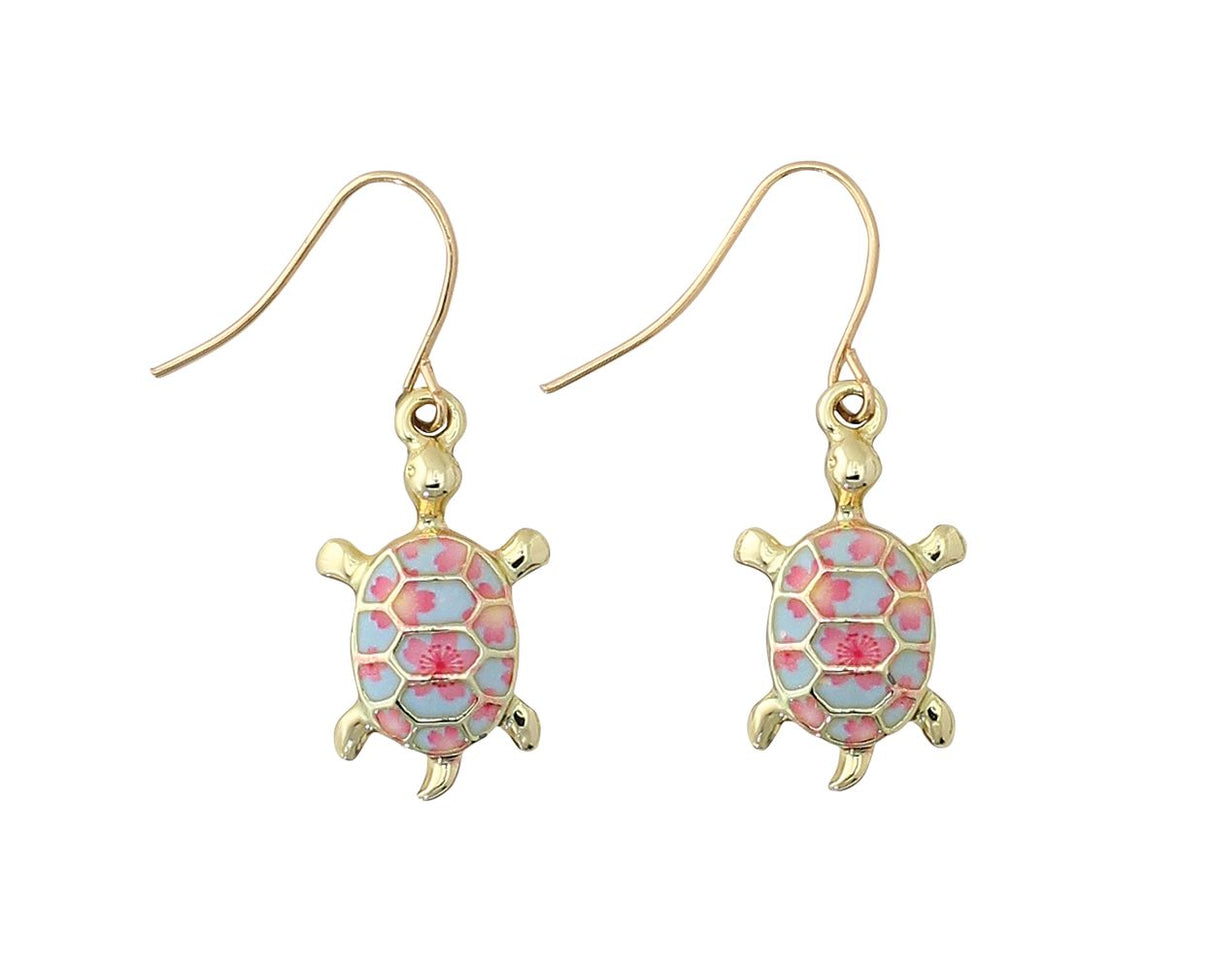 Periwinkle Painted Enamel Turtle Earrings