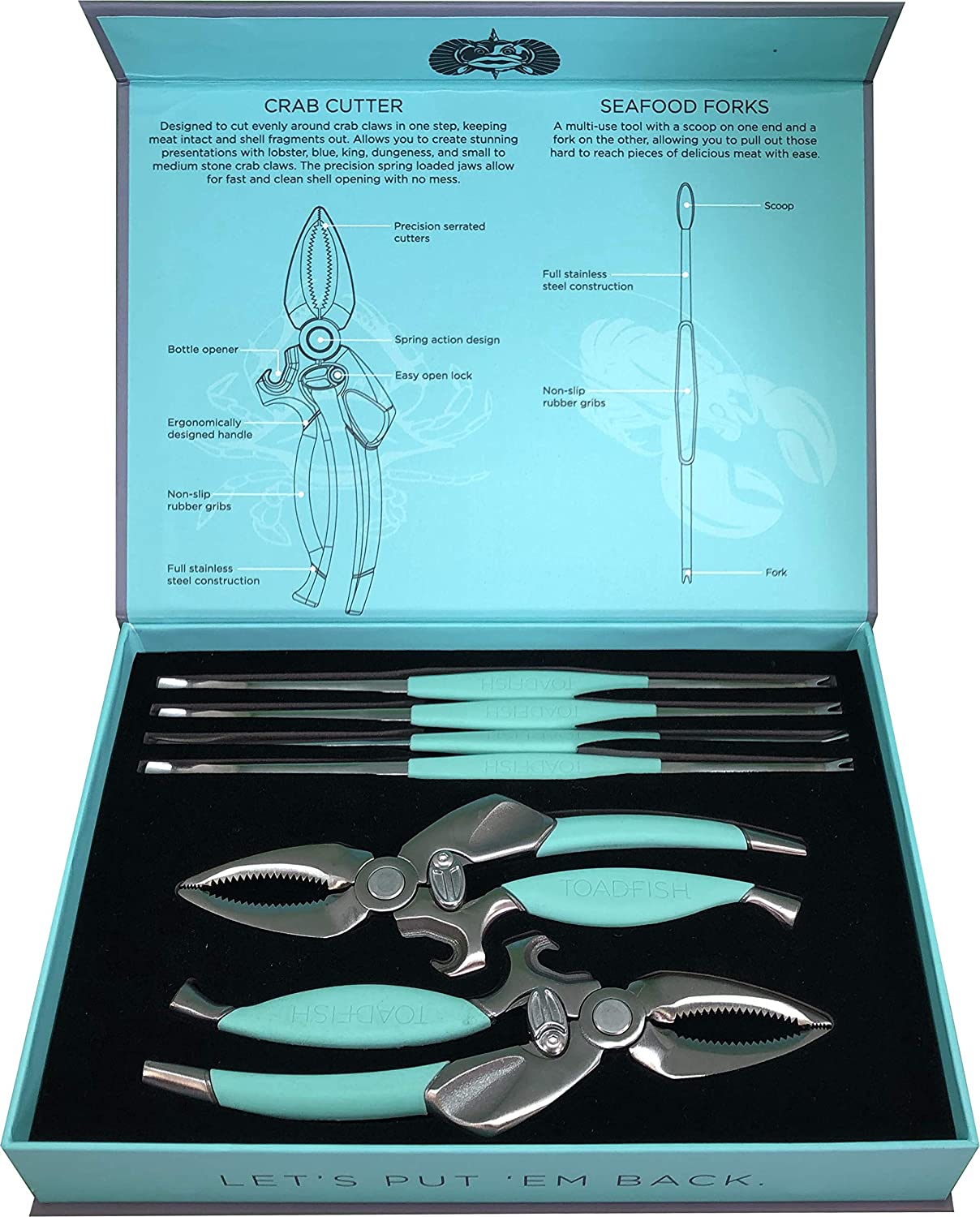 Toadfish Crab & Lobster Tool Set - 2 Crab Cutters  4 Seafood Forks