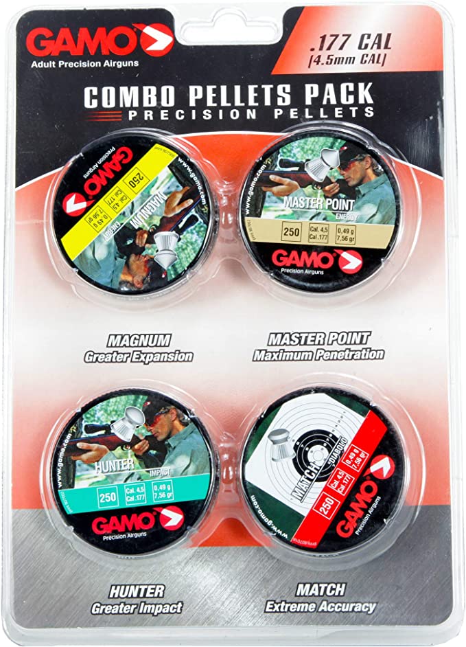 Gamo Air Rifle Pellets Combo Pack .177 Caliber  Quantity 1000 (Magnum  Masterpoint  Hunter  Match)