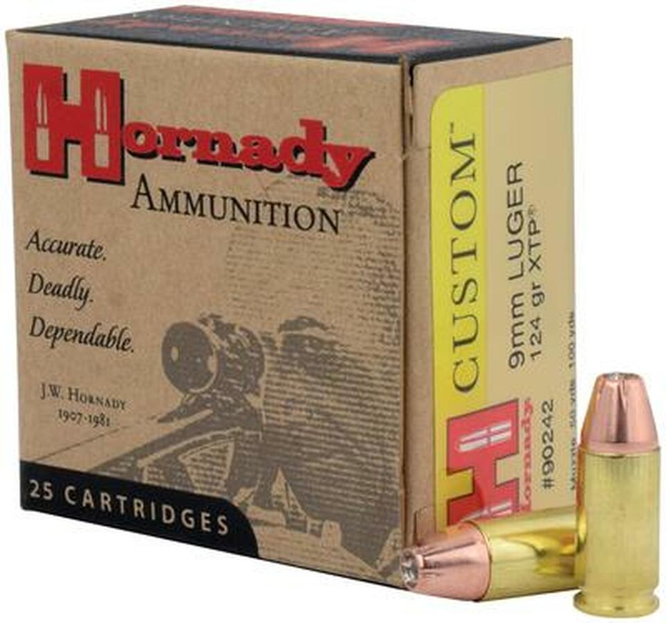 Hornady Custom 9mm Luger 124 Grain Jacketed Hollow Point XTP