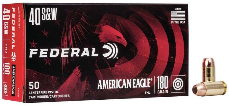 Federal American Eagle 40 S&amp;W - 180 granos FMJ - 1000 FPS - 50 rondas