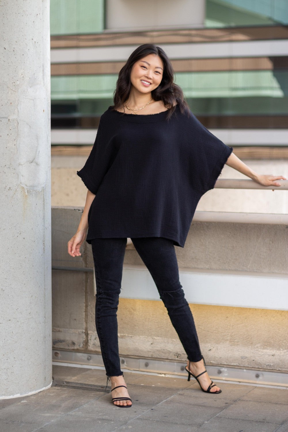 Before You Gauze Raw Edge Poncho Top