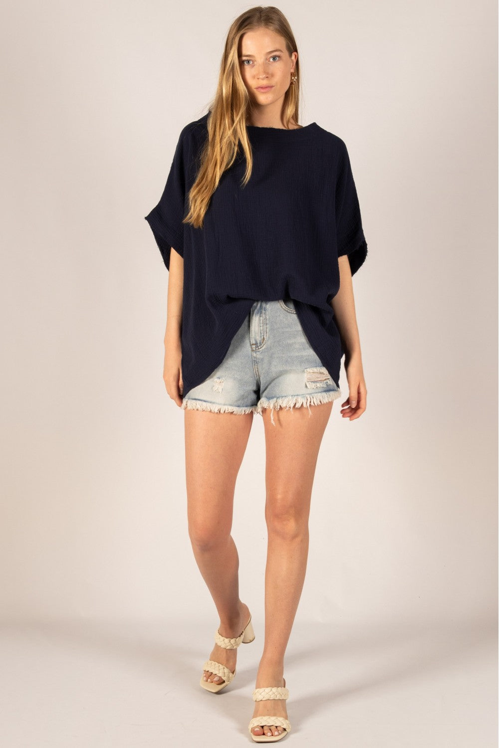 Before You Cotton Gauze Raw Edge Poncho Top