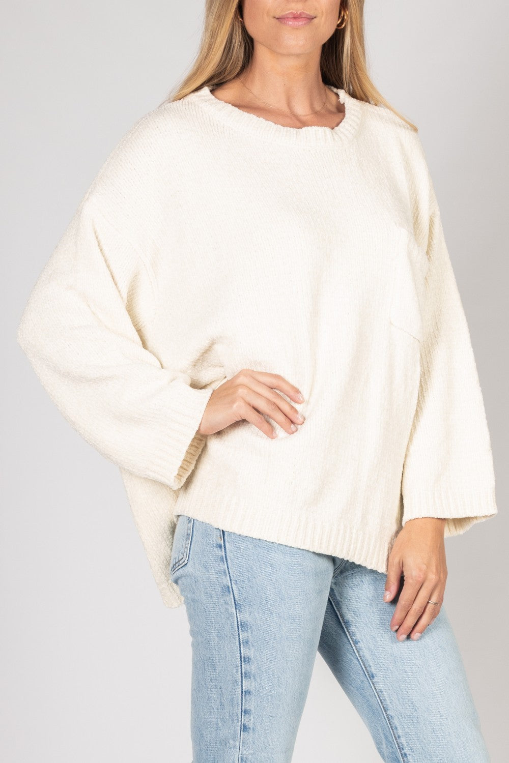 Before You Chenille Knit Sweater with Front Pocket