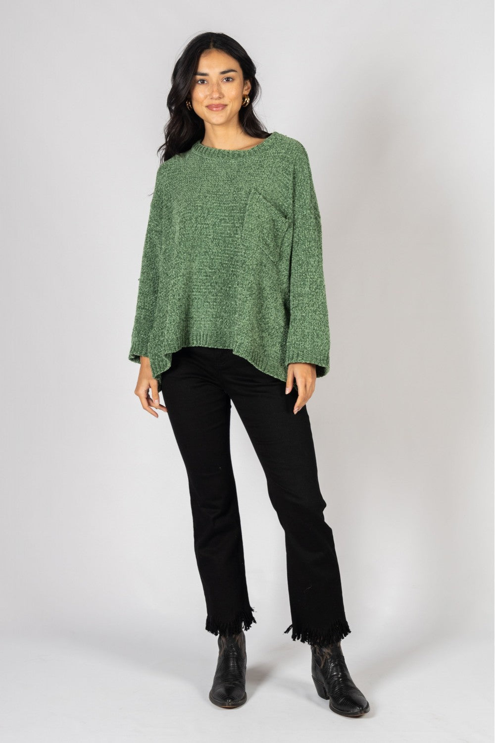 Before You Chenille Knit Sweater with Front Pocket