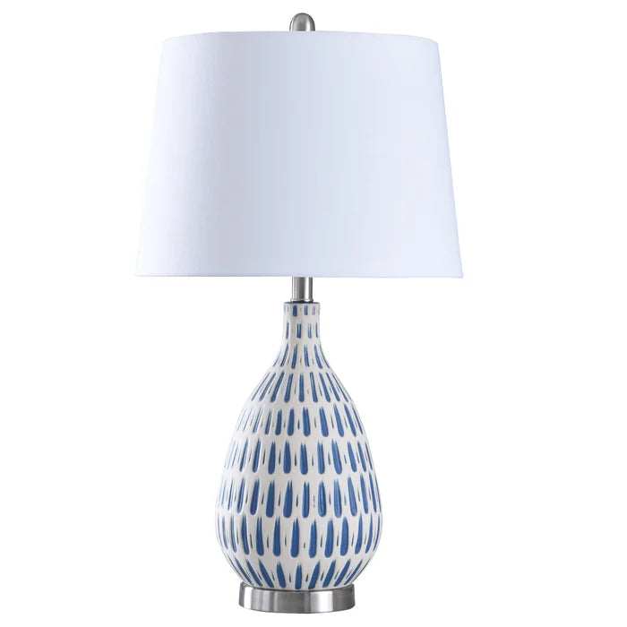 Cobalt & White Painted Ceramic Body Table Lamp with Brushed Steel Base