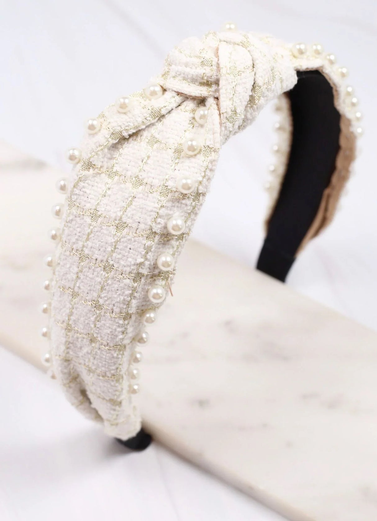 Caroline Hill Hallie White Pearl Embellished Headband